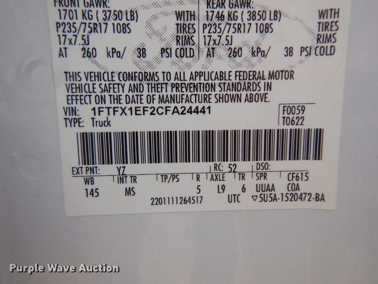 image for item KU9427 2012 Ford F150 XLT  SuperCab pickup truck