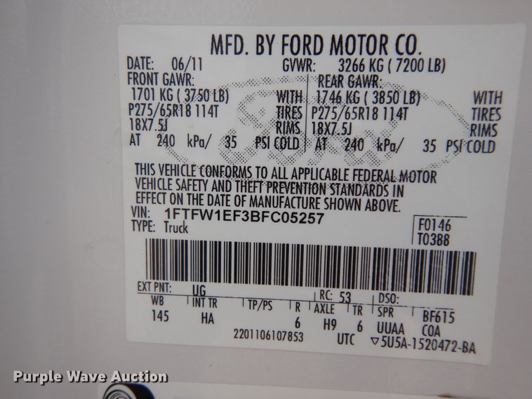 image for item KU9428 2011 Ford F150 Lariat  SuperCrew pickup truck