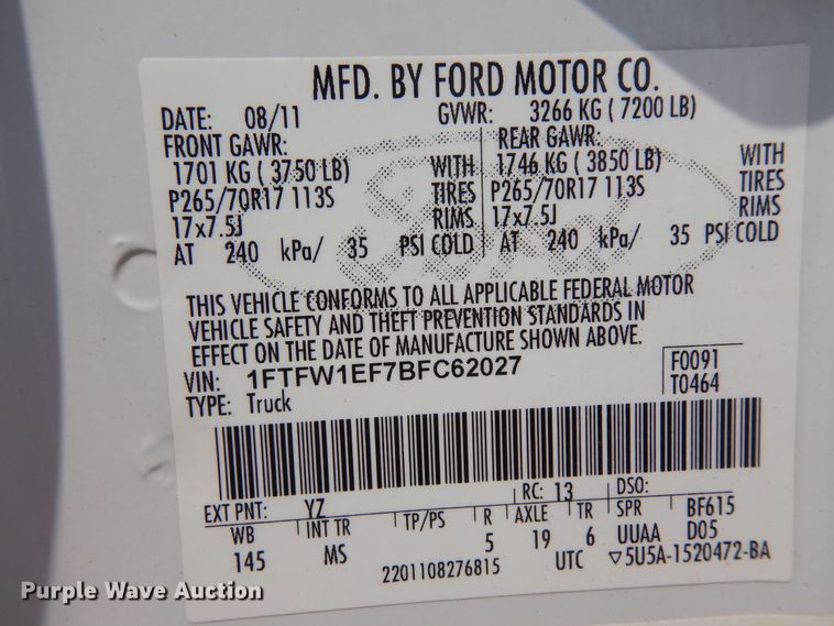 image for item KU9432 2011 Ford F150 XLT  SuperCrew pickup truck