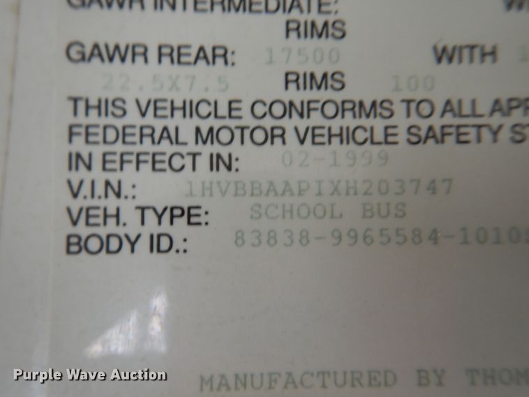 image for item KW9942 1999 International 3800  school bus