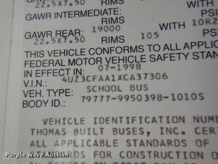 image for item KW9943 1999 Freightliner Thomas Built  school bus