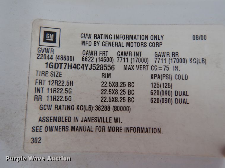 image for item DM2980 2000 GMC C7500  dump truck