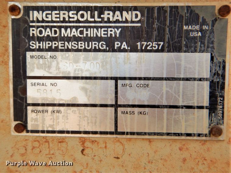 image for item DM3906 1994 Ingersoll Rand SD70D  single drum vibratory roller