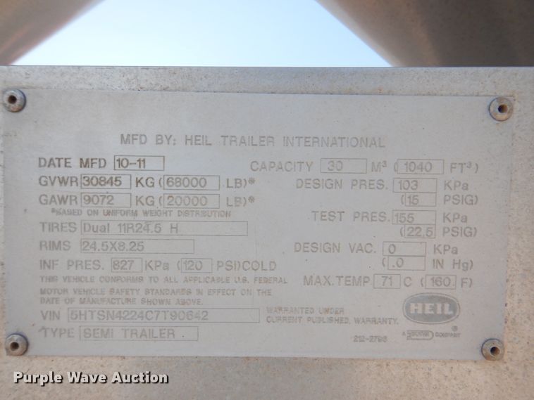 image for item DM3937 2012 Heil Trailer International  pneumatic dry bulk trailer