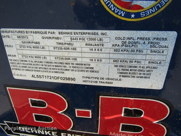 image for item EV9289 2013 B-B  equipment trailer