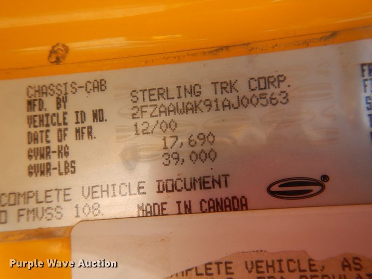 image for item IH9276 2001 Sterling L8500  dump truck