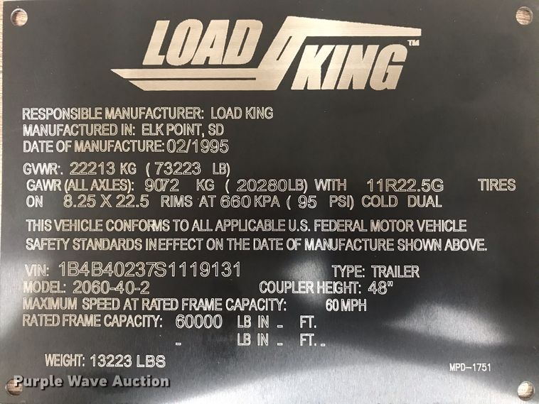 image for item IJ9411 1995 Load King  bottom dump trailer