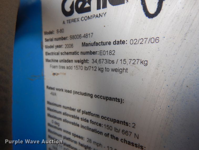 image for item KU9400 2006 Genie S80  boom lift