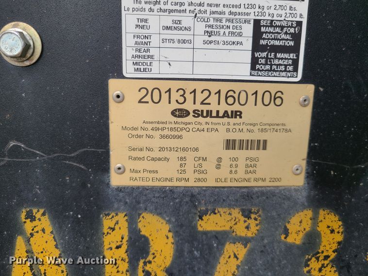 image for item DI6001 Sullair 185  air compressor