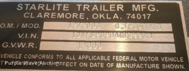 image for item DI6021 2004 Starlite Trailers  flatbed trailer