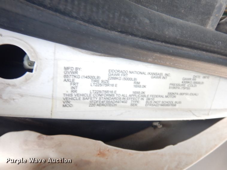 image for item DG0735 2010 Ford E450 Super Duty ElDorado  shuttle bus