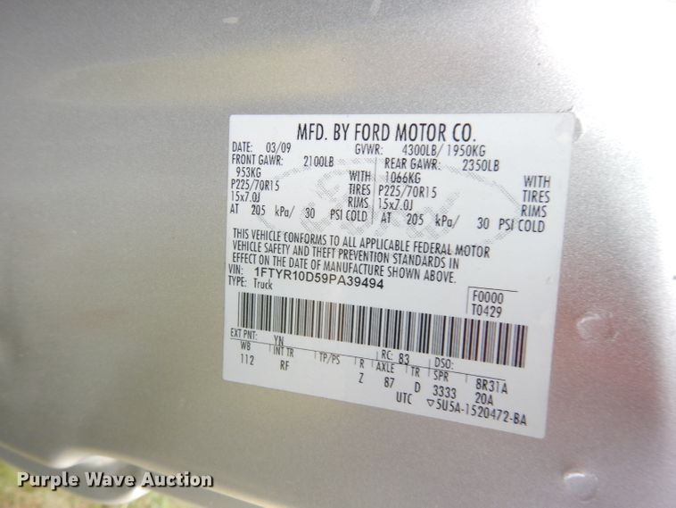 image for item DG0737 2009 Ford Ranger  pickup truck