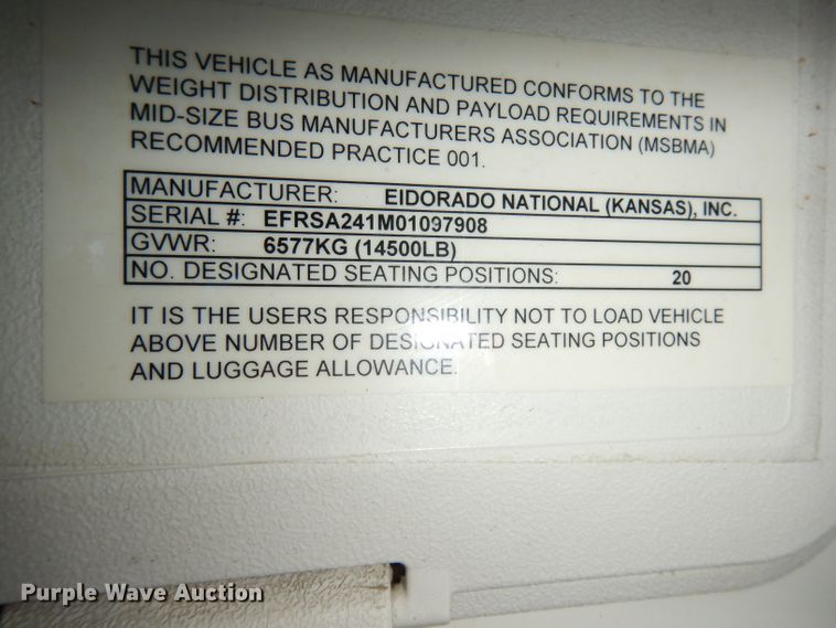 image for item DG0741 2011 Ford E450 Super Duty ElDorado  shuttle bus