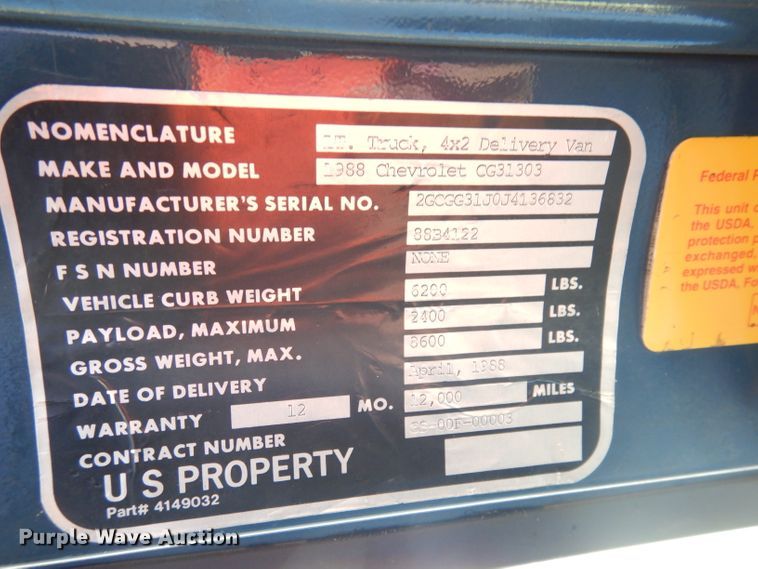 image for item DG0757 1988 Chevrolet G30  delivery truck