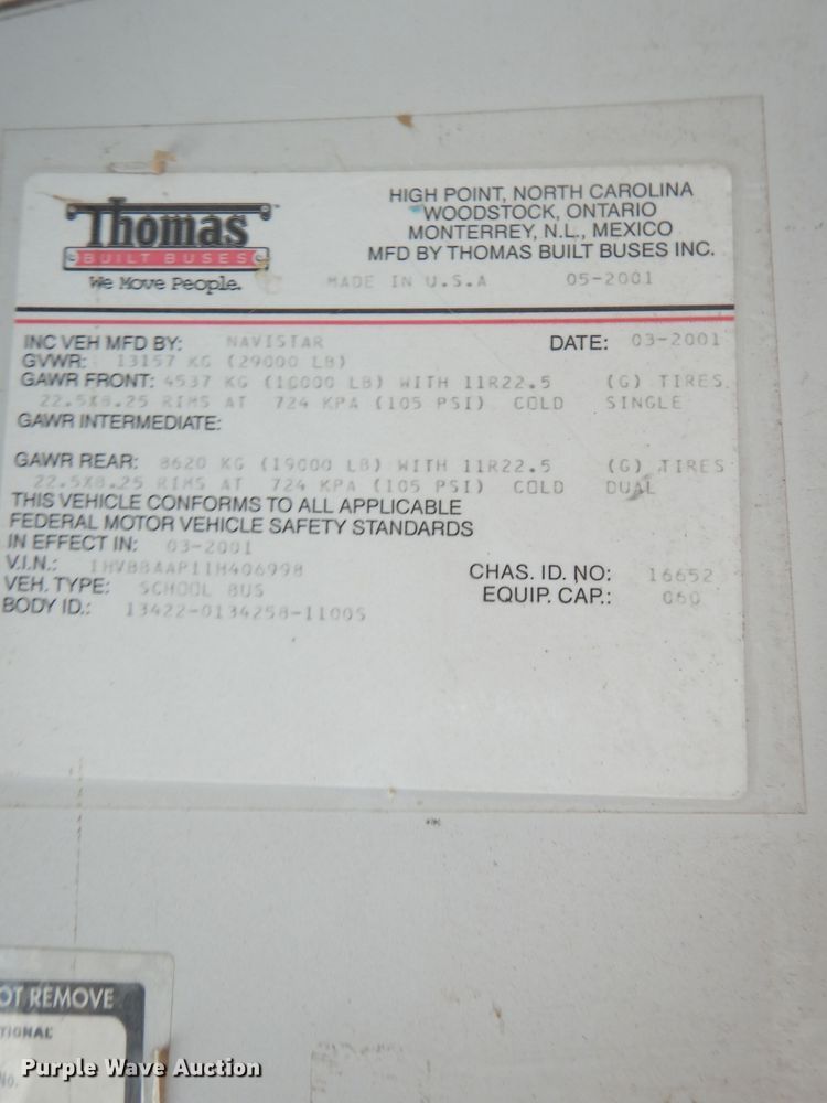 image for item DG0778 2002 Thomas 1100S  school bus