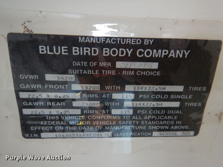 image for item DL0506 1999 Blue Bird All American RE  school bus