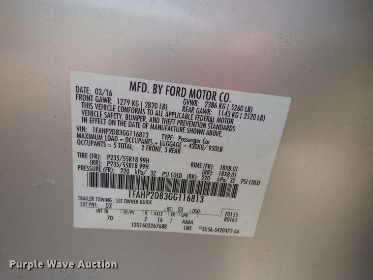image for item DM1254 2016 Ford Taurus