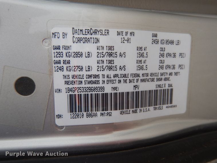 image for item DM2940 2002 Dodge Caravan  van