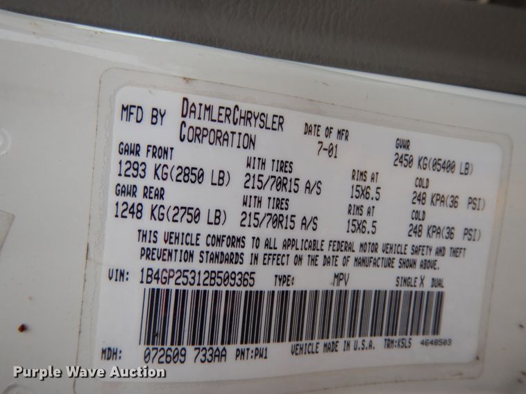 image for item DM2941 2002 Dodge Caravan  van