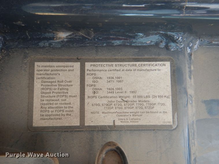 image for item DM3922 2011 John Deere 672G  motor grader