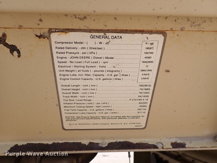 image for item DN1851 1995 Ingersoll Rand 1850  air compressor