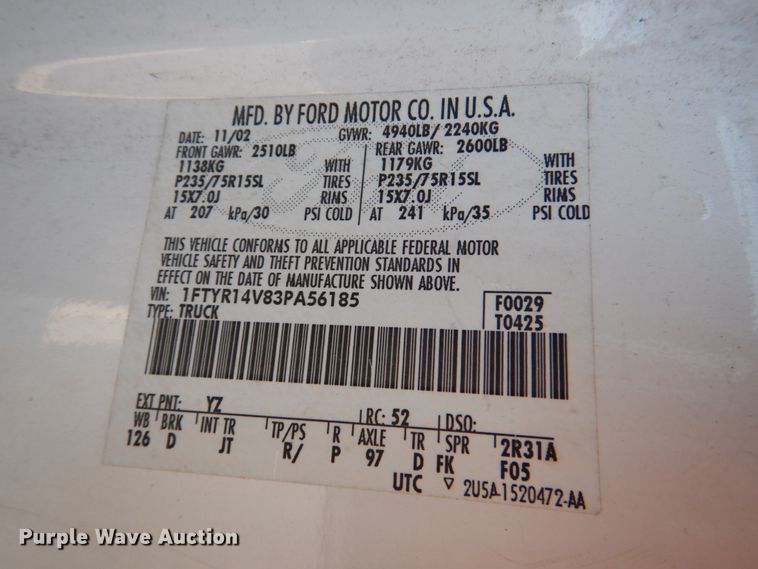 image for item IC9997 2003 Ford Ranger  SuperCab pickup truck