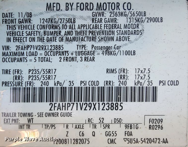 image for item IE9285 2009 Ford Crown Victoria Police Interceptor