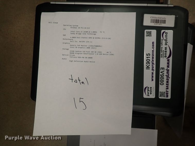 image for item IK9015 (15) Dell E5420 laptop computers