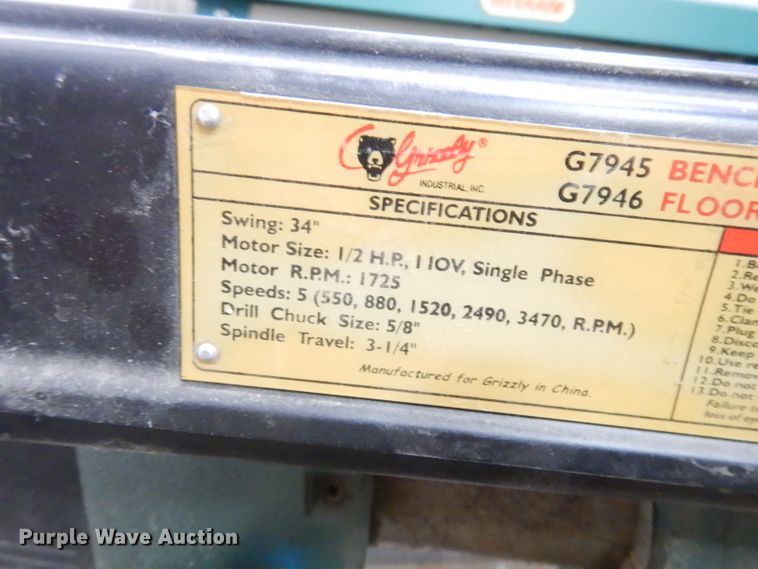 image for item IW9943 Grizzly 67945 drill press