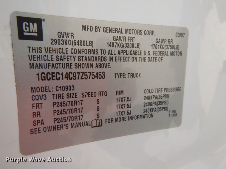 image for item JI9540 2007 Chevrolet Silverado 1500  pickup truck