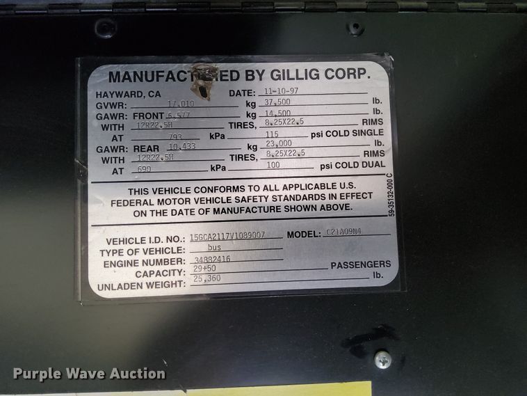 image for item JZ9901 1997 Gillig  transit bus