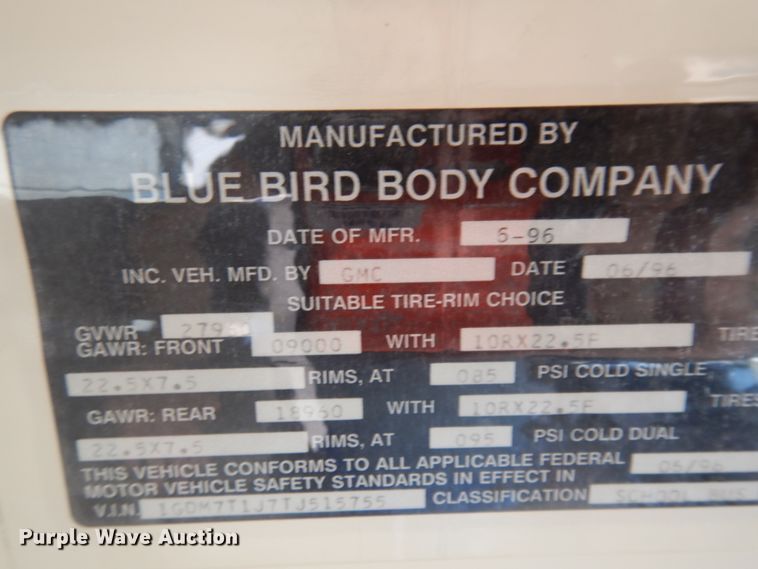 image for item JZ9988 1996 GMC B7  school bus