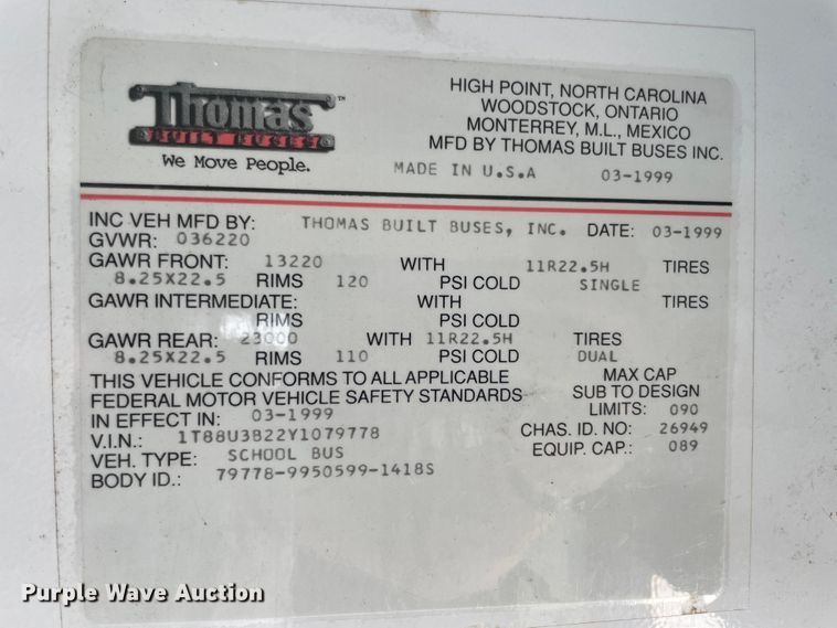 image for item KK9604 2000 Thomas  school bus