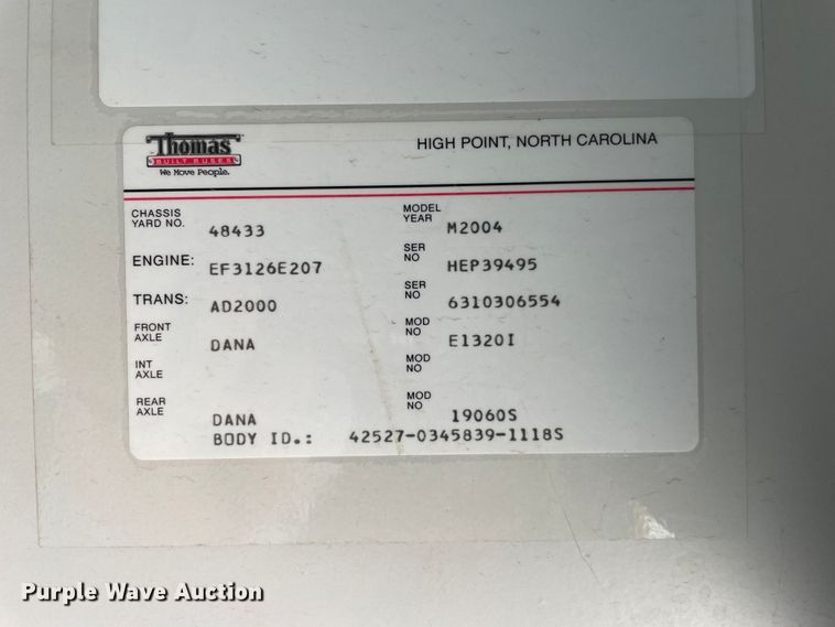 image for item KK9605 2004 Thomas  school bus