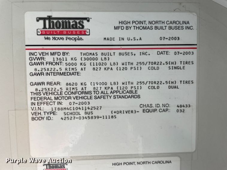 image for item KK9605 2004 Thomas  school bus