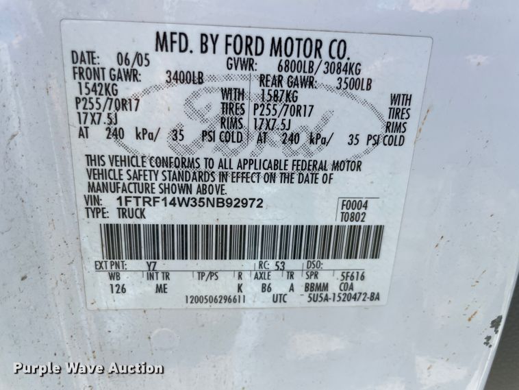 image for item KK9679 2005 Ford F150  pickup truck