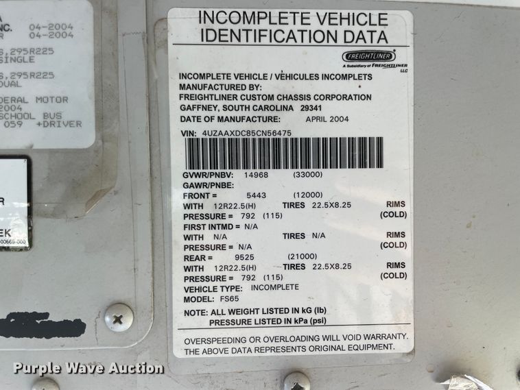 image for item KK9680 2005 Freightliner FS65  school bus