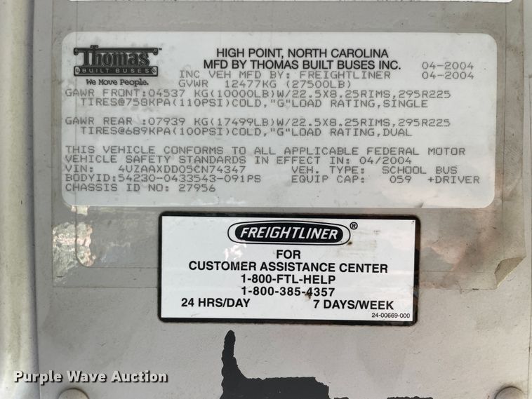 image for item KK9680 2005 Freightliner FS65  school bus