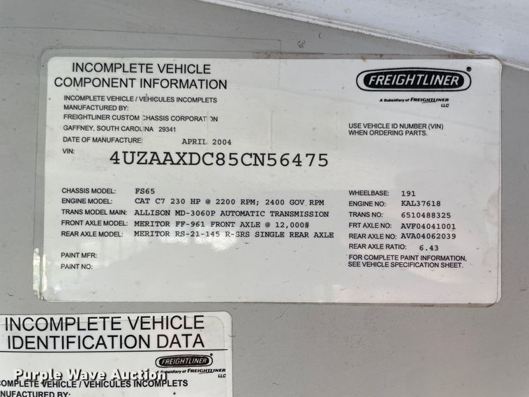 image for item KK9680 2005 Freightliner FS65  school bus