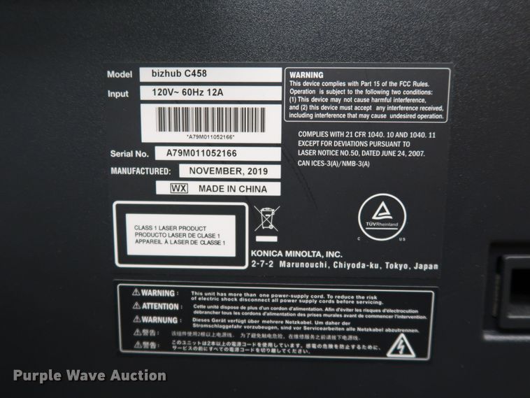 image for item KQ9821 2019 Konica Minolta BizHub C458  multi-function copier