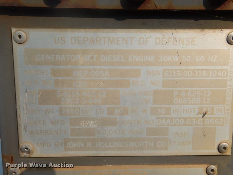 image for item KW9933 Hollingsworth MEP-005A  generator