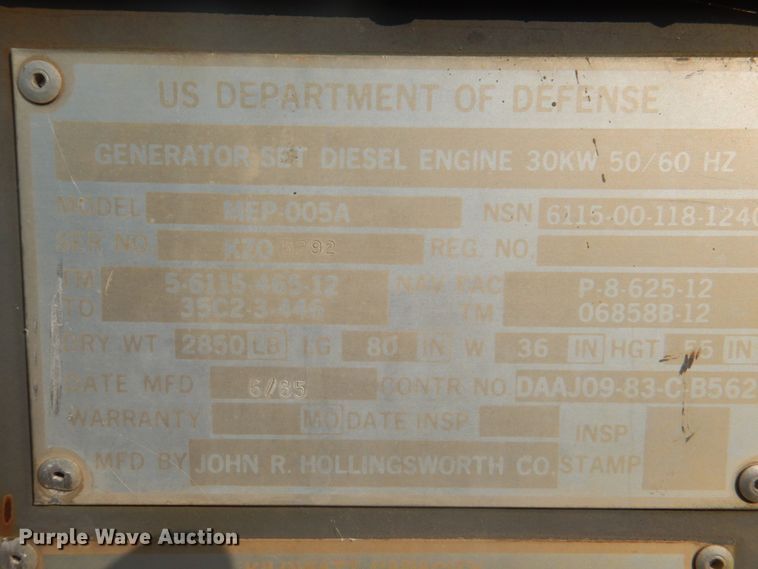 image for item KW9933 Hollingsworth MEP-005A  generator