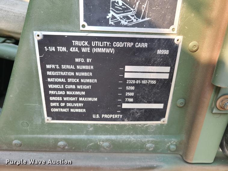 image for item L1282 Am General HMMWV M998 SUV