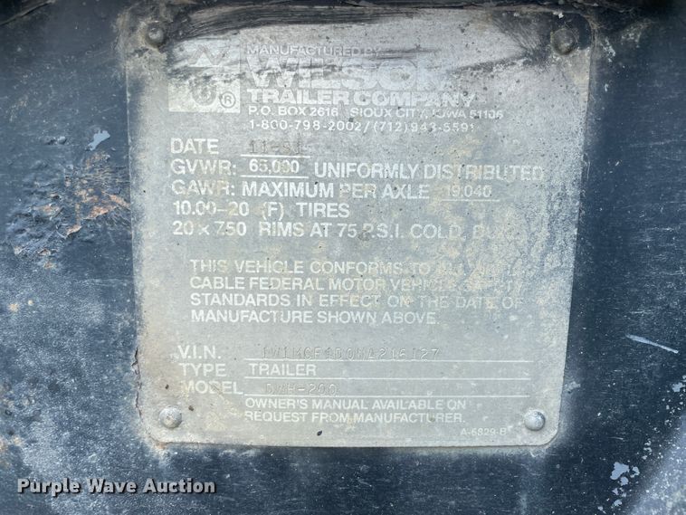 image for item KK9618 1992 Wilson DWH-200 Pacesetter  grain trailer
