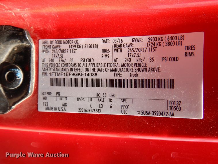 image for item DK8074 2016 Ford F150  pickup truck