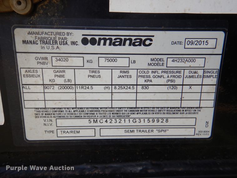 image for item DM3880 2016 Manac 4H232A000  end dump trailer