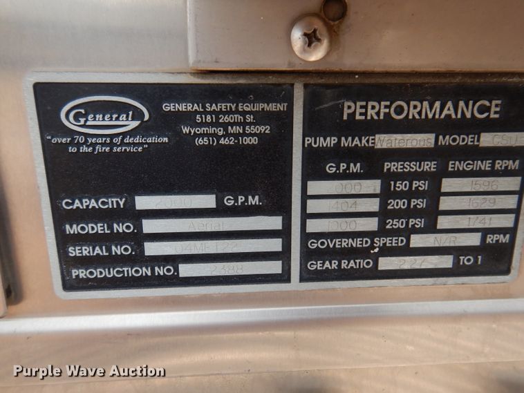 image for item IN9819 2004 Spartan 60DDEC  quint ladder fire truck