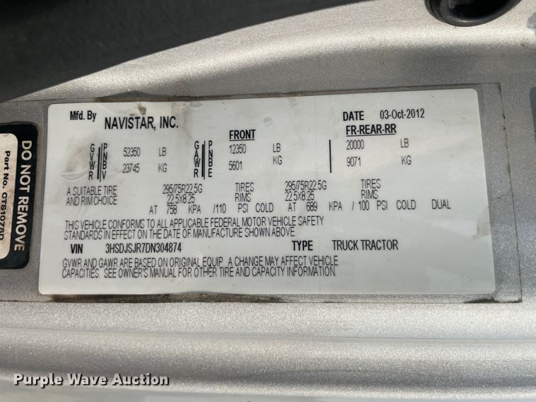 image for item KK9524 2013 International ProStar  semi truck