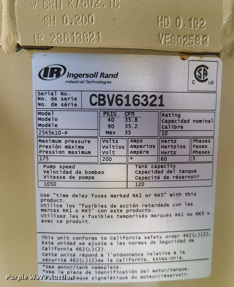 image for item IC9873 2019 Ingersoll Rand 2545K10-P  air compressor