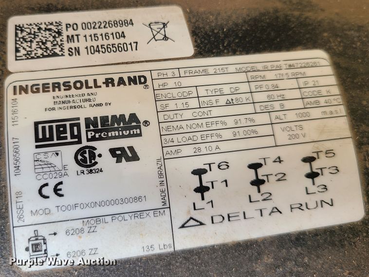 image for item IC9873 2019 Ingersoll Rand 2545K10-P  air compressor